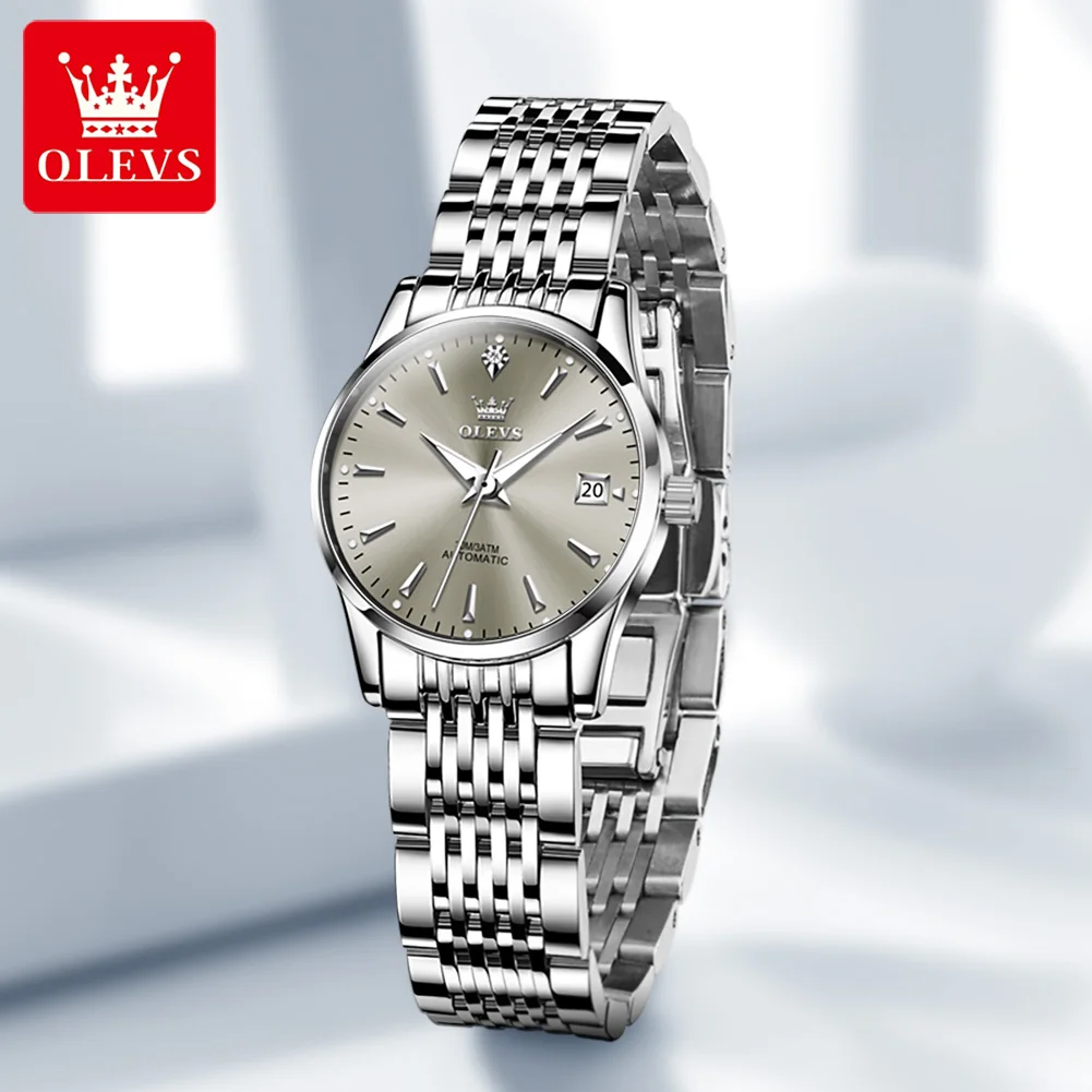 นาฬิกา OLEVS 6635 ของแท้ ระบบจักรกล สำหรับผู้หญิง แบรนด์ดัง ตัวเรือนสแตนเลส กันน้ำ เรืองแสง พร้อมปฏิทิน นาฬิกาข้อมือผู้หญิงสุดหรู