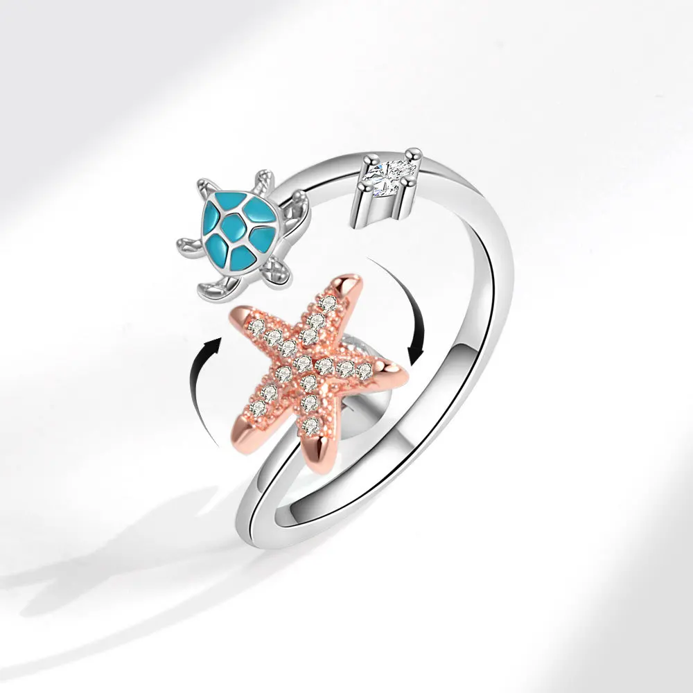 VENTFILLE 925 Sterling Silber Mond Und Sterne Zirkon Drehbare Ring Für Frauen Geschenk Diamant Stress Lindern Ring Schmuck Großhandel
