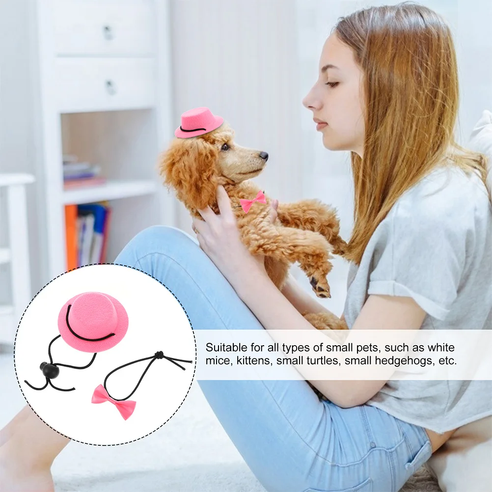 

1 set Pet Hat Ornaments Set Adjustable Small Pet Bow Ties Cute Neckties For Pets Birthday Party Decor Washable Reusable