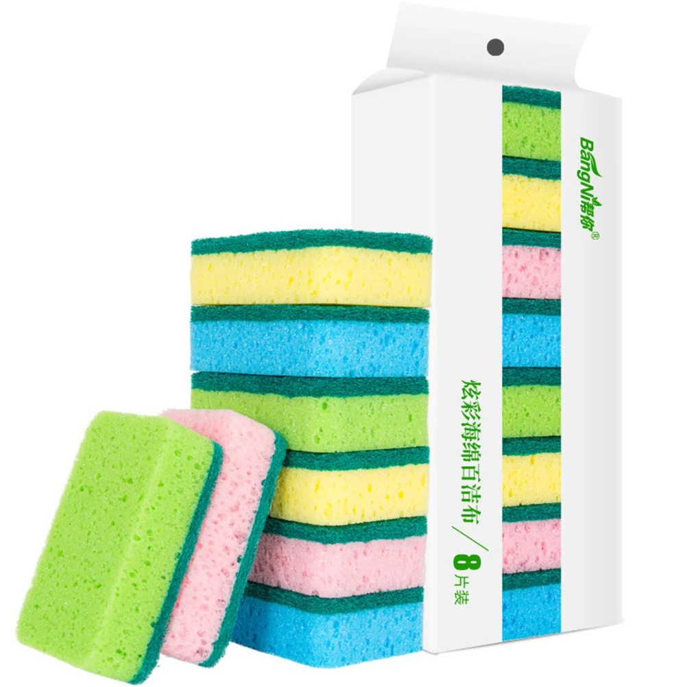 

8pcs Colorful Double Sided Scouring Pad Sponge For Dish Washing Durable Lightweight Kitchen Cleaning Scrubber Tools Home Daily
