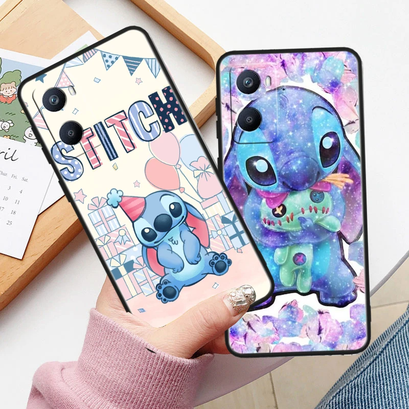 Colorful Stitch Disney For OPPO A96 A94 A93 A77S A76 A74 A73 A72 A57S A56S A54S A53 A52 A15S A9 A5 Black Phone Case