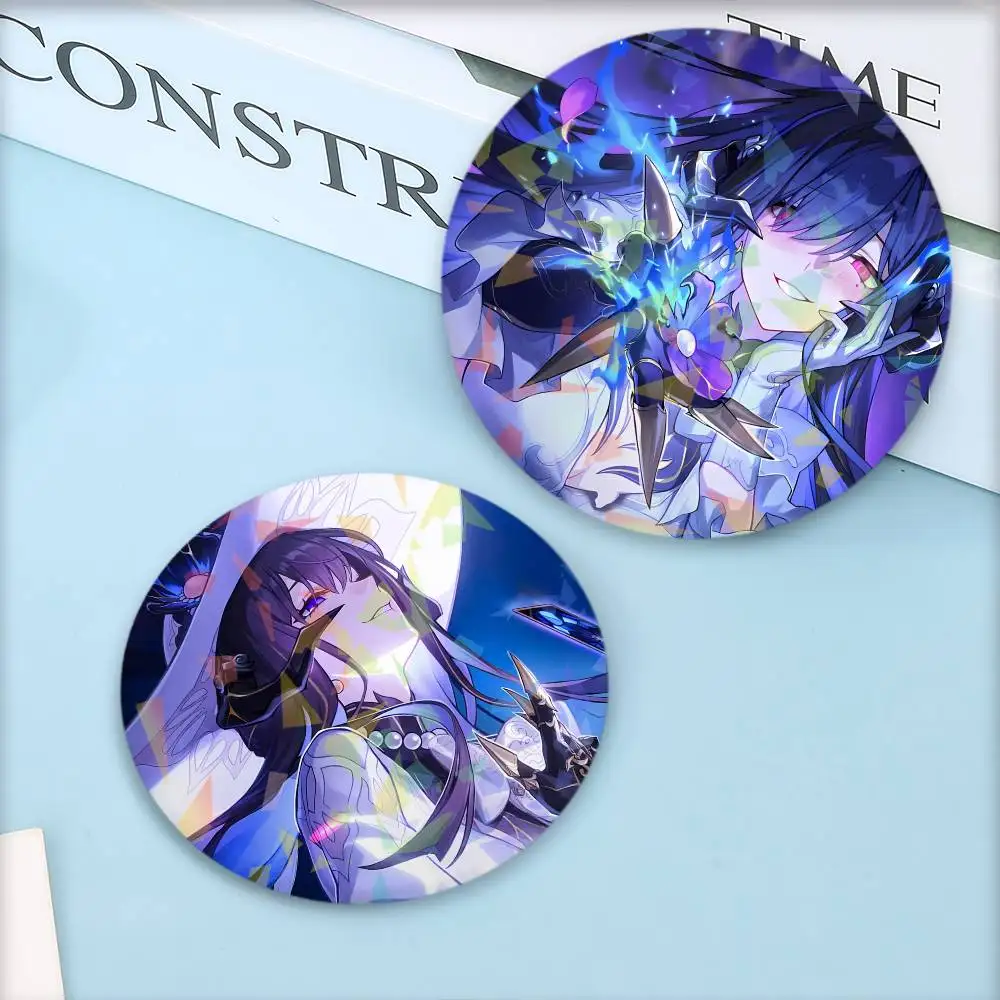 The Dahlia Game Honkai Star Rail Round Badge Lapel Pins for Backpacks Briefcase Laser Brooch Clothes Gifts