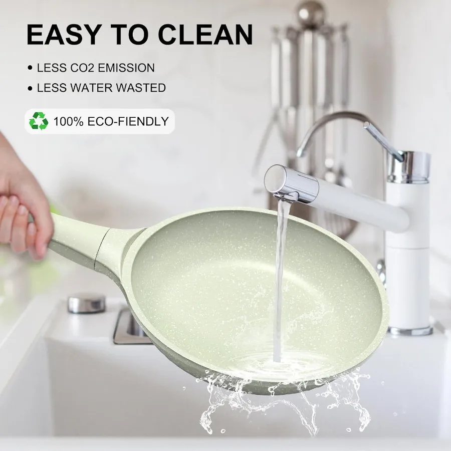 مقلاة غير لاصقة مقاس 8 بوصة مع غطاء عجة ومقلاة بيض مقلاة PFOA PFAS أواني طهي صحية مجانية جميع المواقد وغسالة الأطباق S