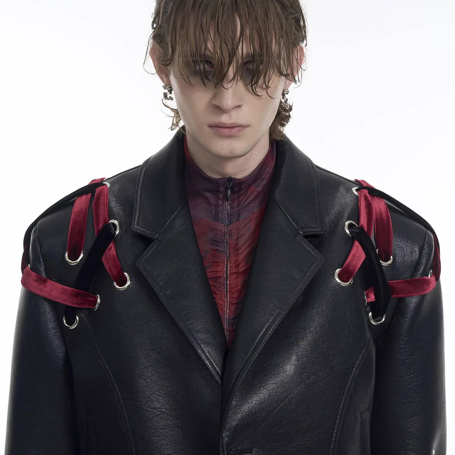 Men's Cropped Biker Leather Jacket Lapel Collar Spring Coat with Padded Shoulders and Structured Shape for Casual Streetwear