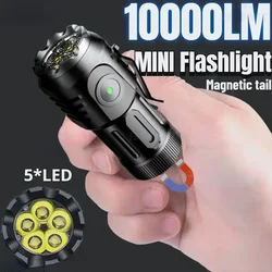 Powerful Portable Mini Flashlight USB Rechargeable 18350 Battery Strong Torch with Tail Magnet Cap Clip Lantern for Camping