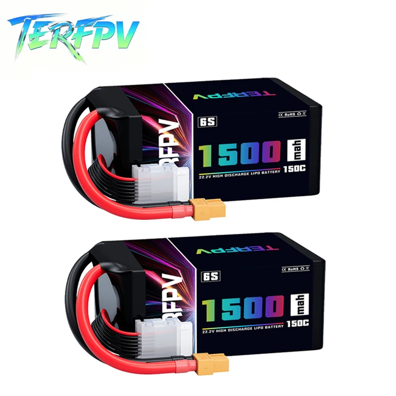 TERFPV 6S FPV Lipo Battery 1500mAh 22.2V 150C/300C with XT60 Plug for Drone Aircraft Quadcopter Helicopter FPV RC Battery