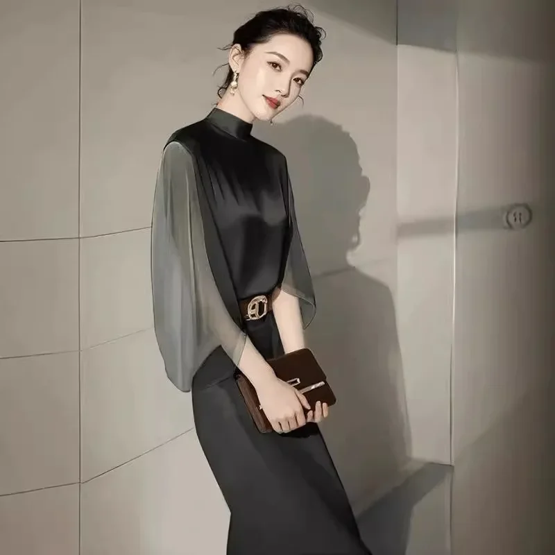 Wear in early autumn, light luxury, high sense, generous and decent temperament Muse fan, thin, small fragrant shirt, skirt set,