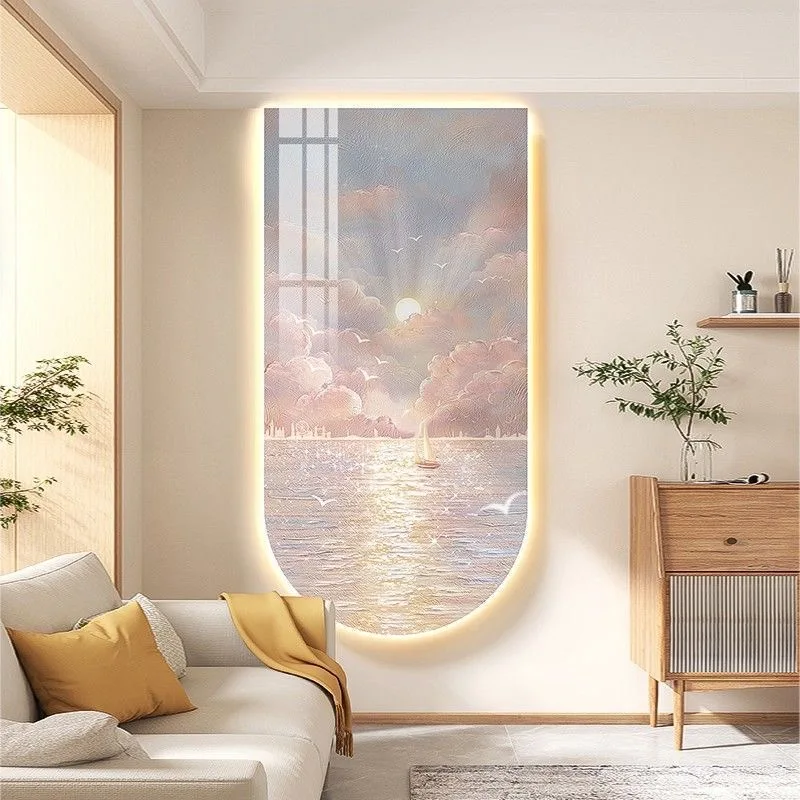 Cream wind entry door decoration mural light corridor hanging picture with light mural LED light corridor background wall light