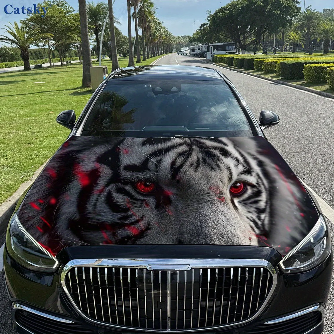 

Red Eyes Tiger Car Hood Vinyl Sticker Wrap Film Engine Cover Decals Sticker Universal Car Hood Protective Film,Car Parts Accesso