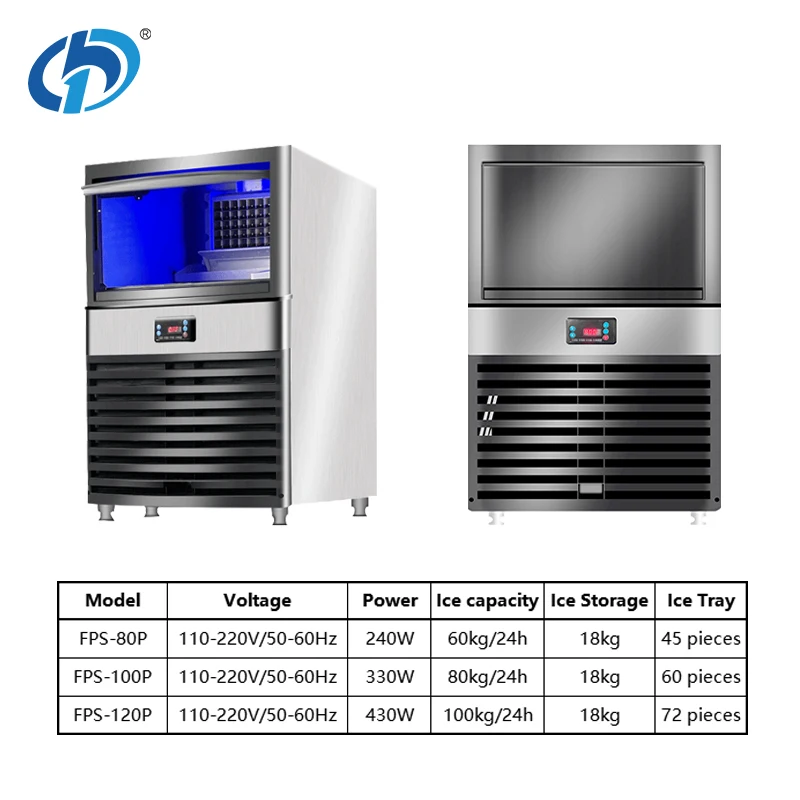 آلة صنع الثلج 80 كجم صانع كتل مكعبات الثلج آلة صنع الثلج التجارية الأوتوماتيكية لسعر الأعمال