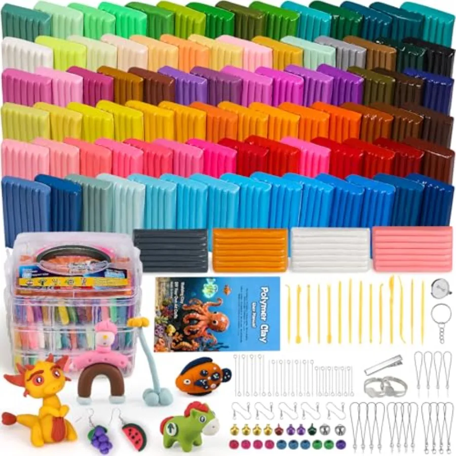 

Polymer Clay DIY Modeling Clay Starter kit for Oven Baked Model Clay Art and Crafts Toys with Sculpting Tools Non-Sticky Birthd