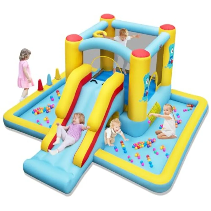 

Inflatable Bounce House Jump Bouncy Castle with Ball Pit and Slide Ring-toss Game Climbing Wall for Parties and Events Gift Tod