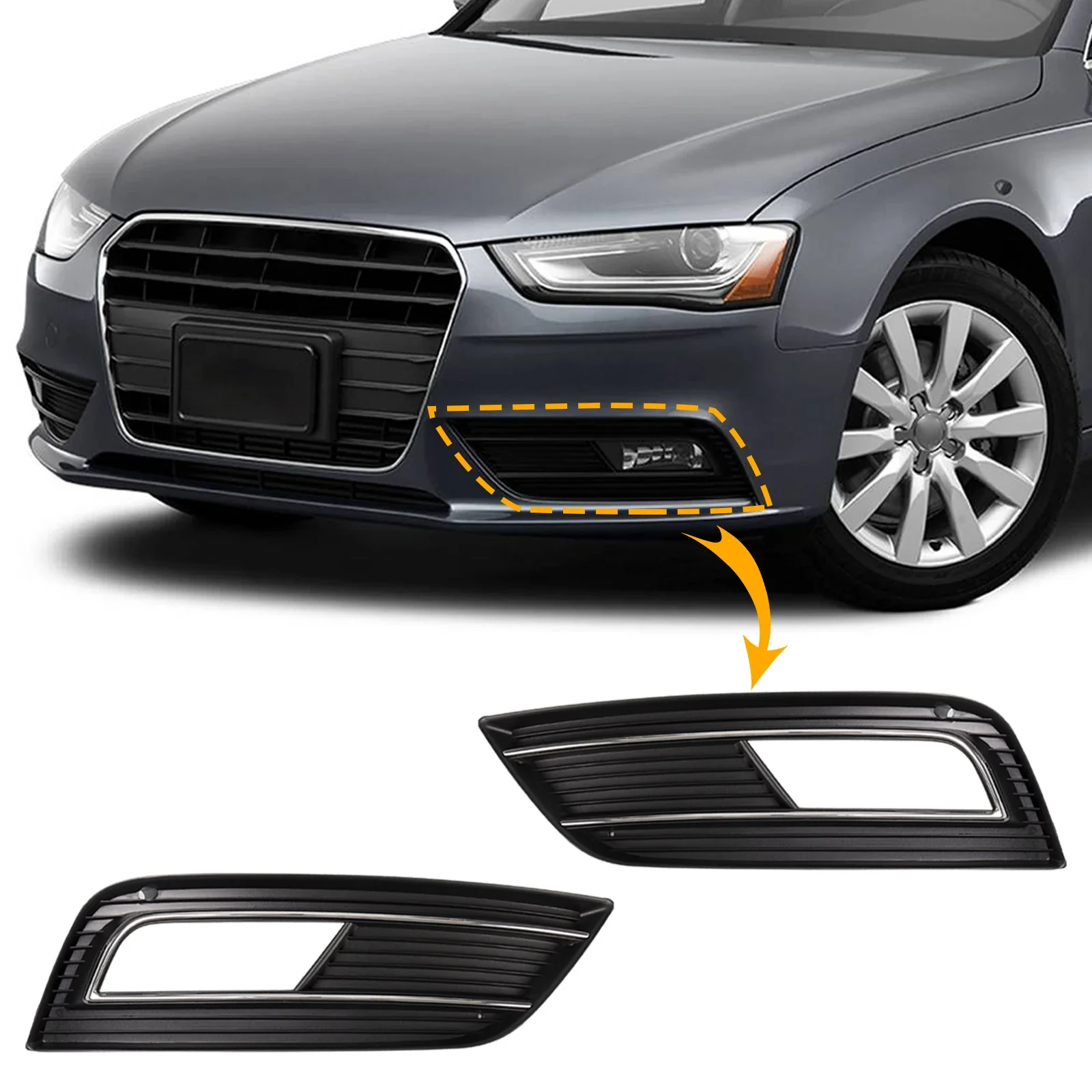 

OLANGDA Fog Light Grill Cover Frame Lamp Shade Under Front Bumper For Audi A4 Accessories 2013 2014 2015 2016 8K0 807 681K 8K0 8