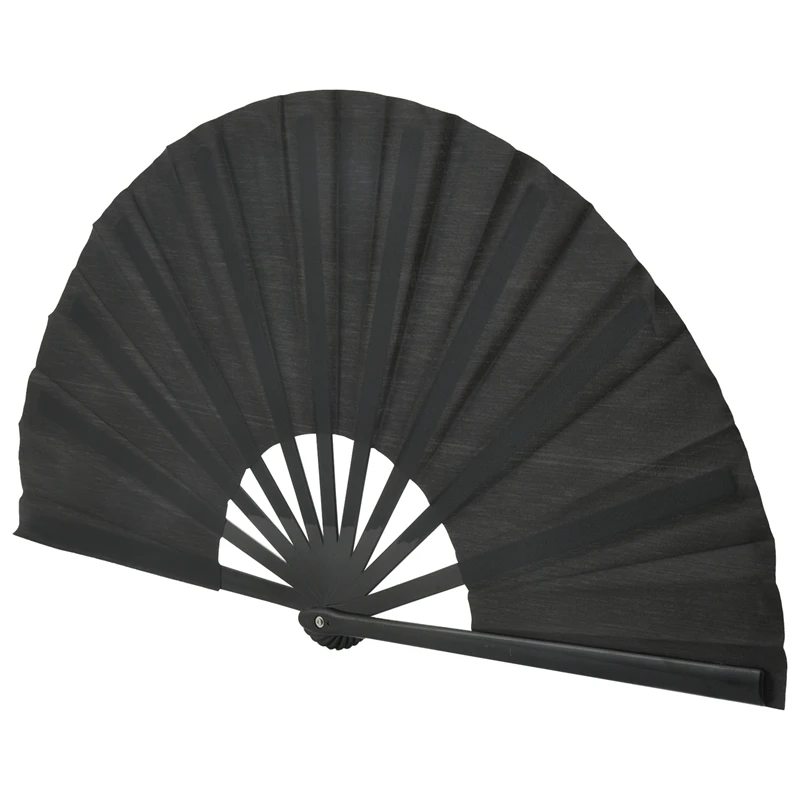 2 Pieces Large Folding Fan Nylon Cloth Handheld Folding Fan Chinese Kung Fu Tai Chi Fan Black Decoration Fold Hand Fan For Party