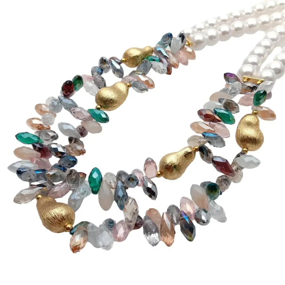 

Y·YING 2 Rows White Sea Shell Pearl Multi Color Crystal Necklace