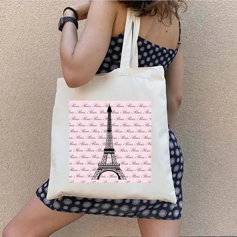 Retro Eiffel Tower Paris France Women\'s Fashion Shoulder Bag Canvas Eco Large Capacity Portable Shopping Bag Travel Handbag