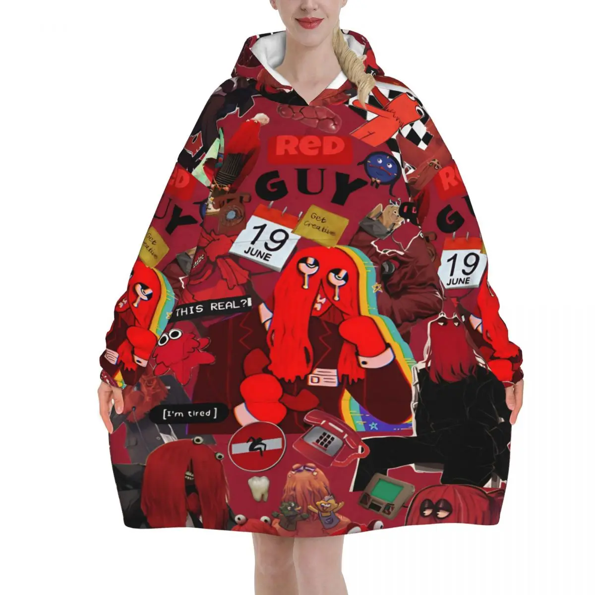 Don't Hug Me I'm Scared Oversized Blanket Hoodie Sweatshirt Long Fleece Hooded Wearable Blanket with Large Pocket for Women Men