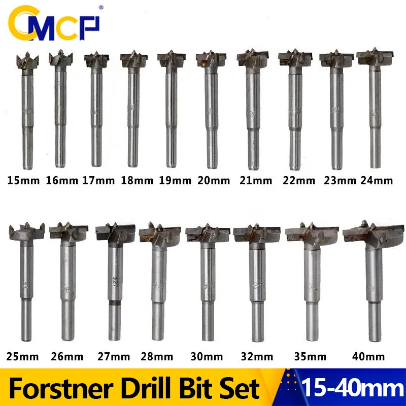 CMCP 15-40mm Forstner Drill Bits Self Centering Hole Saw Cutter Carbon Steel Tungsten Carbide Wood Cutter Woodworking Tools