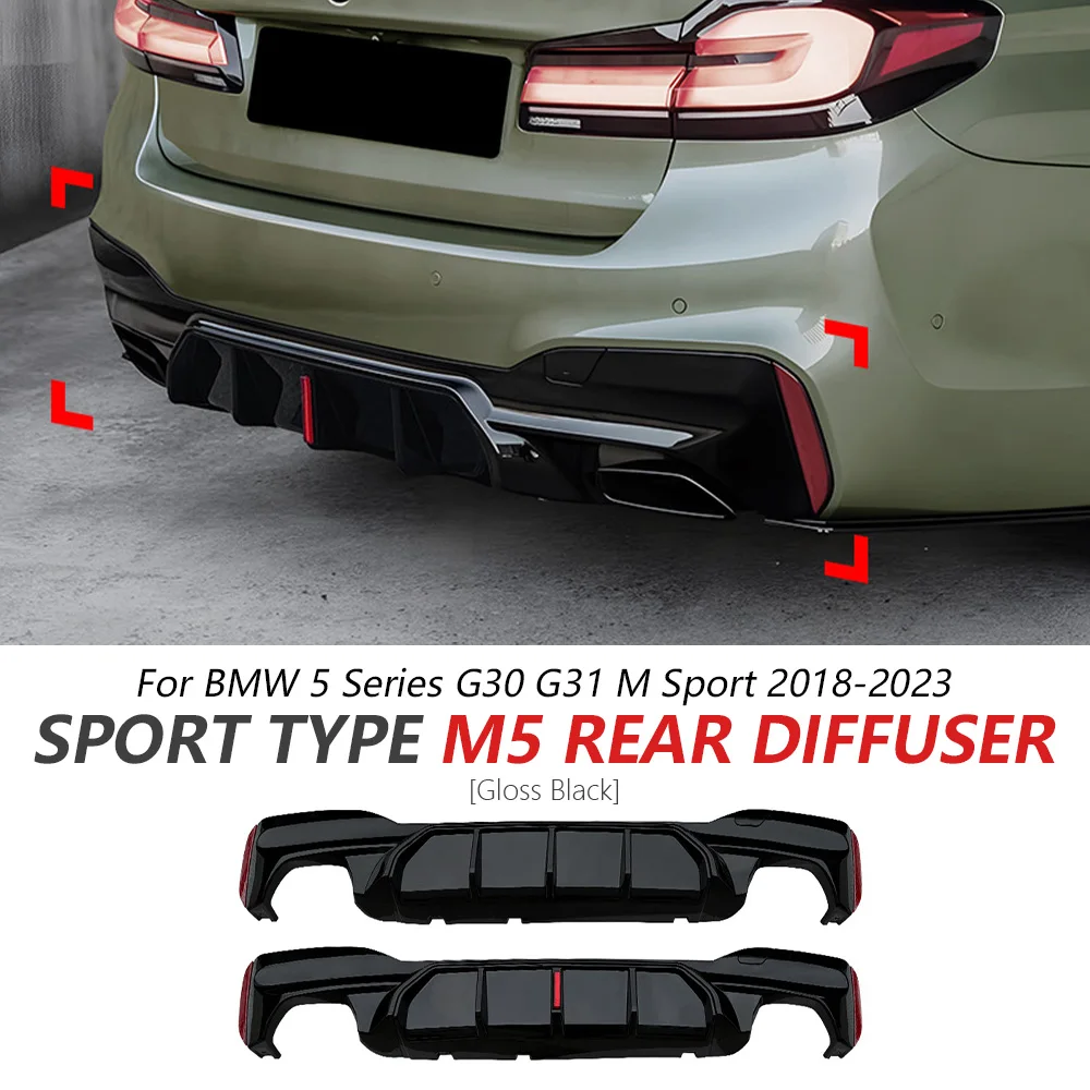 Rear Diffuser For BMW 5 Series G30 G31 M Sport 2018-2023 Glossy Black Sport Bumper Lip Spoiler Rear Lip Car Body Update