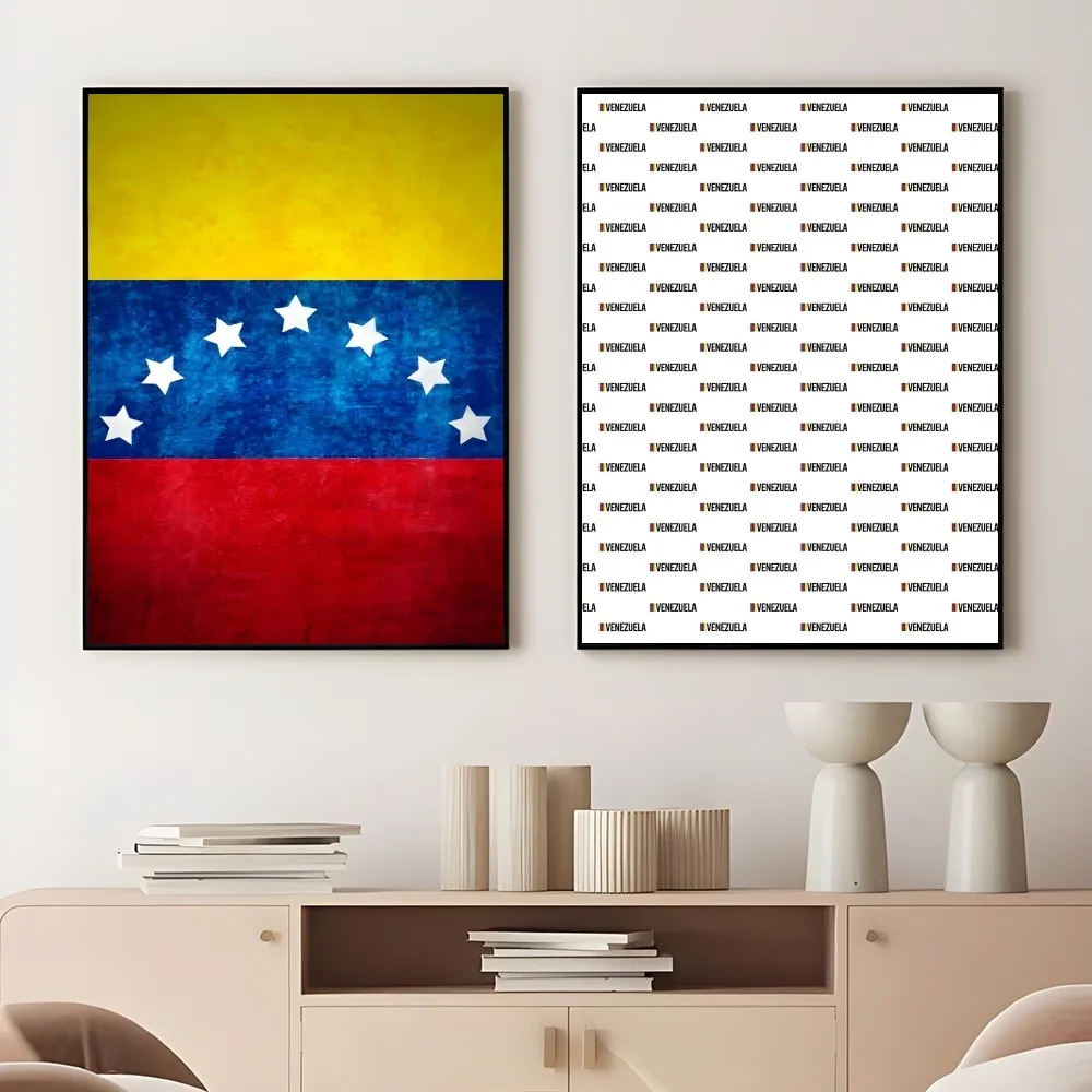 Venezuela National Flag Map Emblem Poster Sticky Wall Art Printing Waterproof Home Living Bed Room Bar Aesthetic Decor