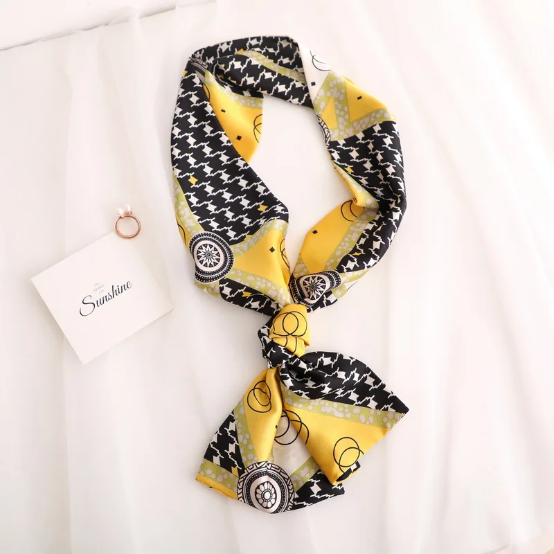 Luxury Design Ribbon Silk Scarf 15*145cm Headband Neckerchief Foulard Female Hair Scarfs Neck Tie Lady Skinny Scarves Soft Satin