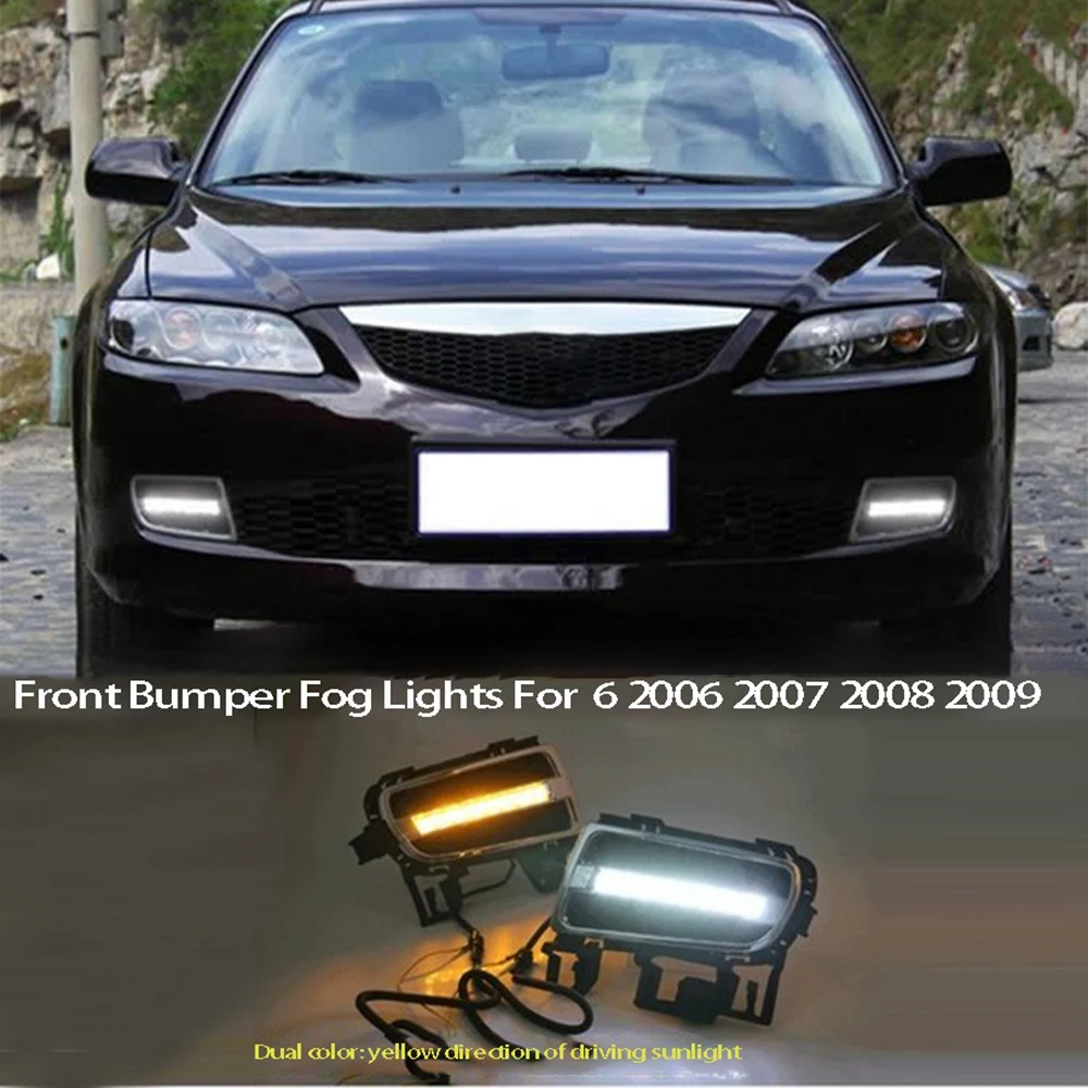 Front Bumper Fog Lights Driving Lamp with Dynamic Turn Signal DRL Daytime Running Light for Mazda 6 2006 2007 2008 2009