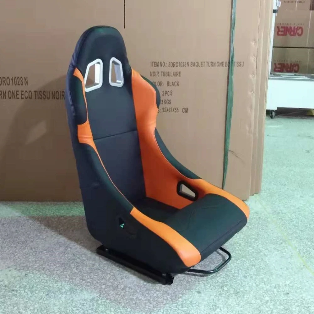 

BLACK CENTER/ORANGE RECLINABLE PVC LEATHER TYPE USED RACING SEAT BASE/UNIVERSAL SLIDERS