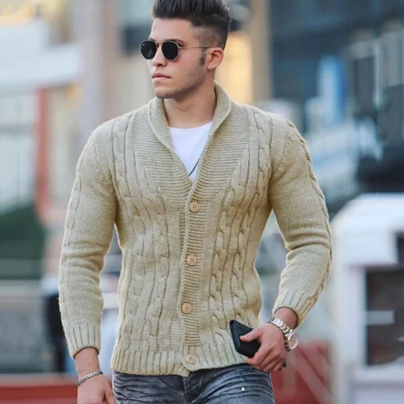 2023 Autumn/Winter New Sweater Men's Knitted Cardigan Solid Color Slim Fit European and American Men's Coat