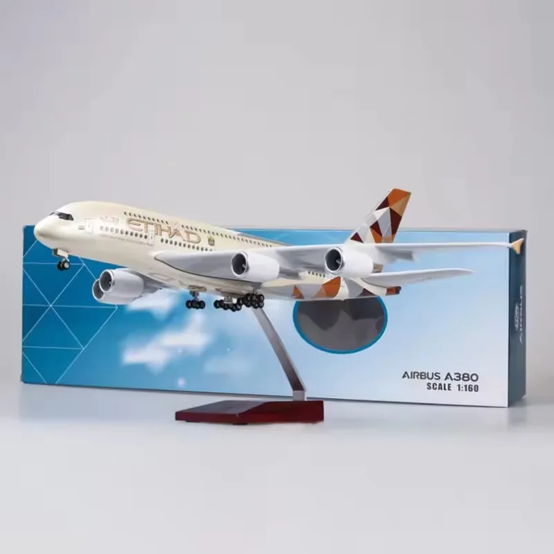 

1/160 Scale 50.5CM Airplane 380 A380 ETIHAD Airline Model W Light and Wheel Diecast Plastic Resin Plane For Collection