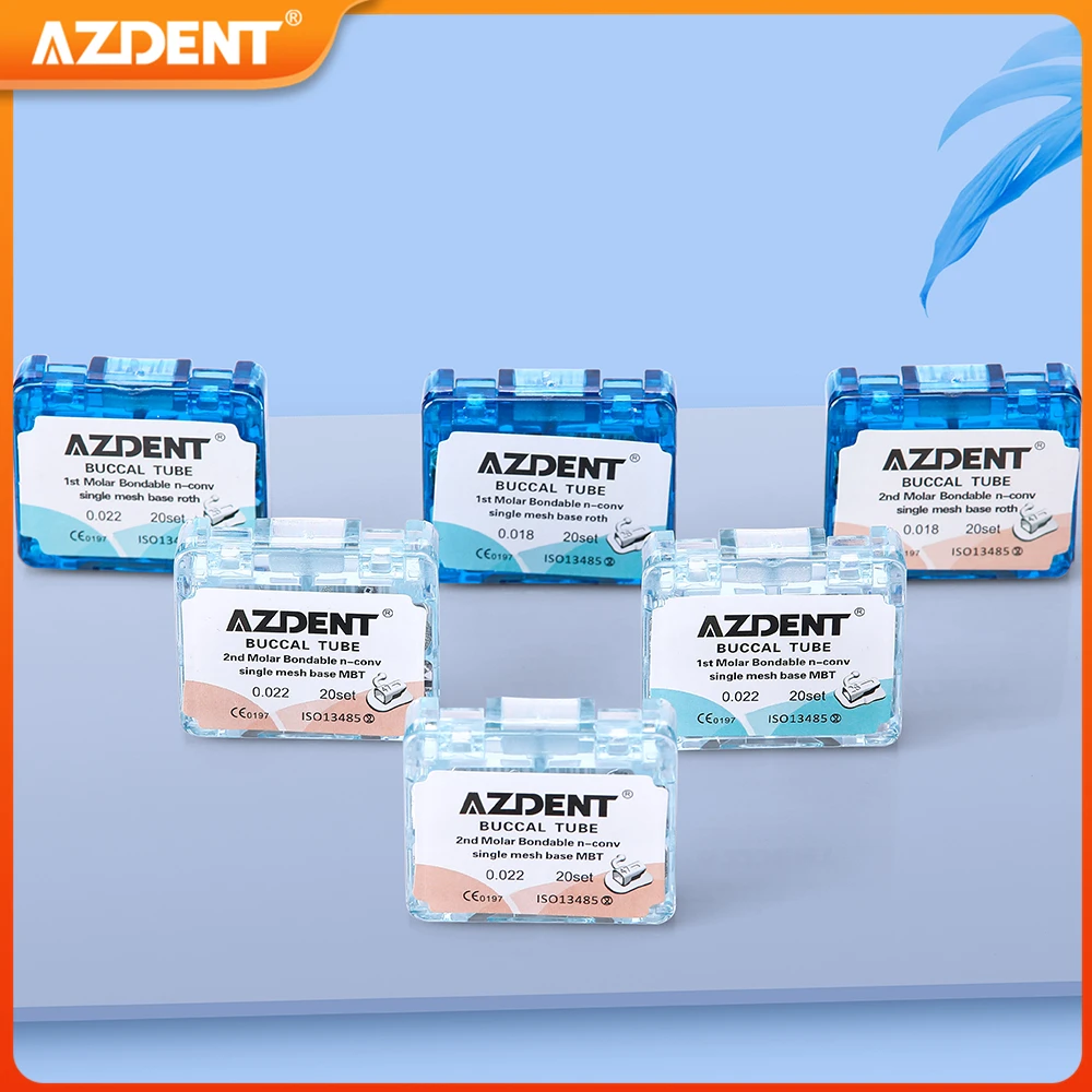 80pcs/Box AZDENT Dental Orthodontic Buccal Tube Mesh Base Split for 1st 2nd Molar Bonding Single Tube Non-Convertible