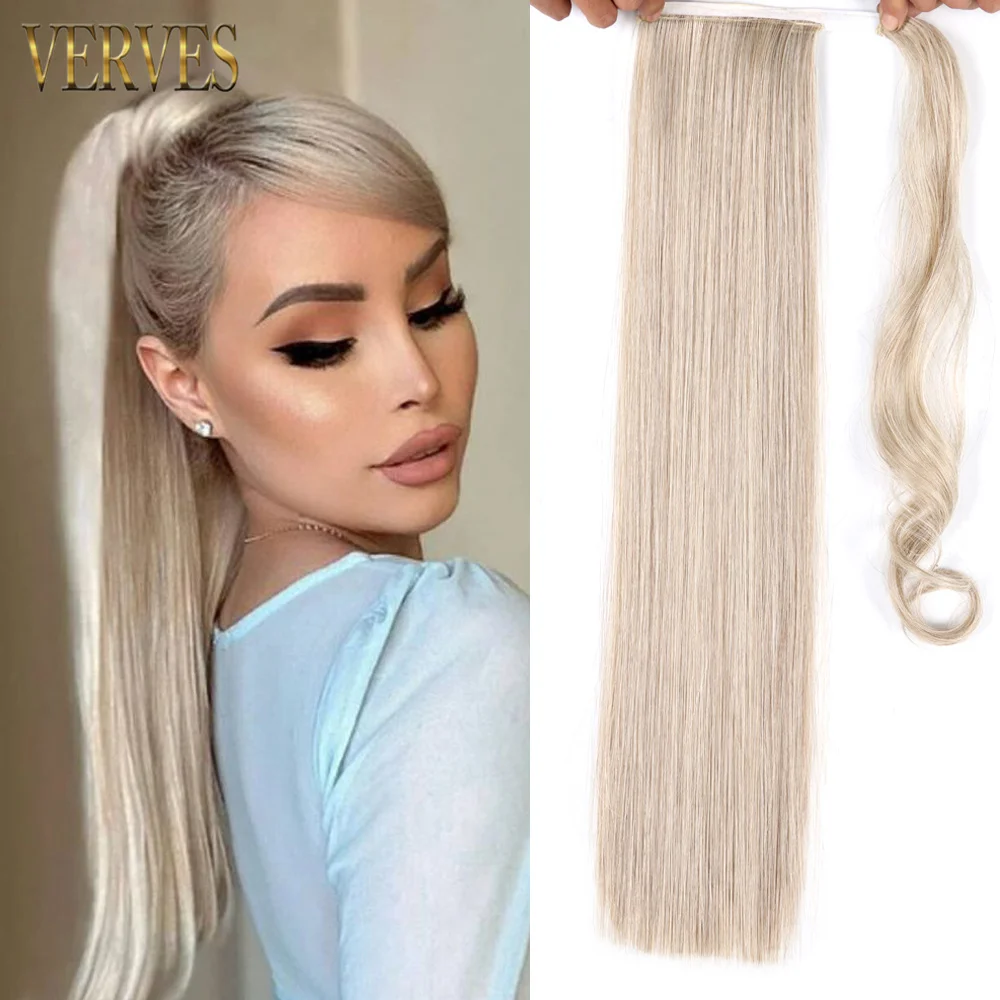 

VERVES Synthetic Clip In Ponytail Long Straight Wrap Around Hair Extension Heat Reistan Pony Tail Ombre Fake Hair For Women