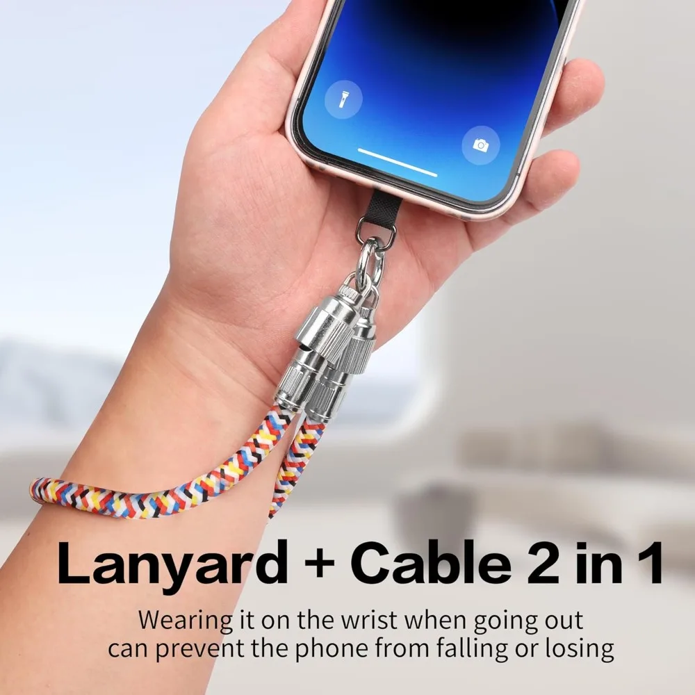 2 in 1 Wrist Strap Lanyard with USB-C Fast Charging Cable, PD65W USB-C Nylon Braid Phone Crossbody Lanyard