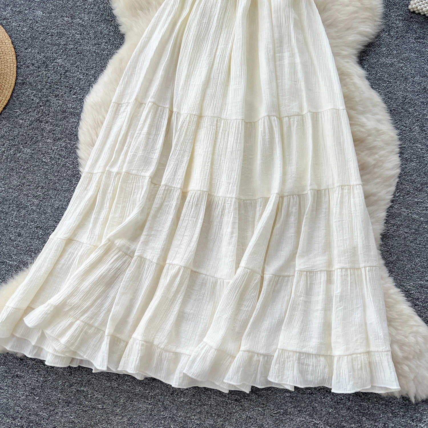 Verão slash neck midi vestido babados em camadas vestidos femininos boho plissado dobras costura praia férias novo em 2025 chique