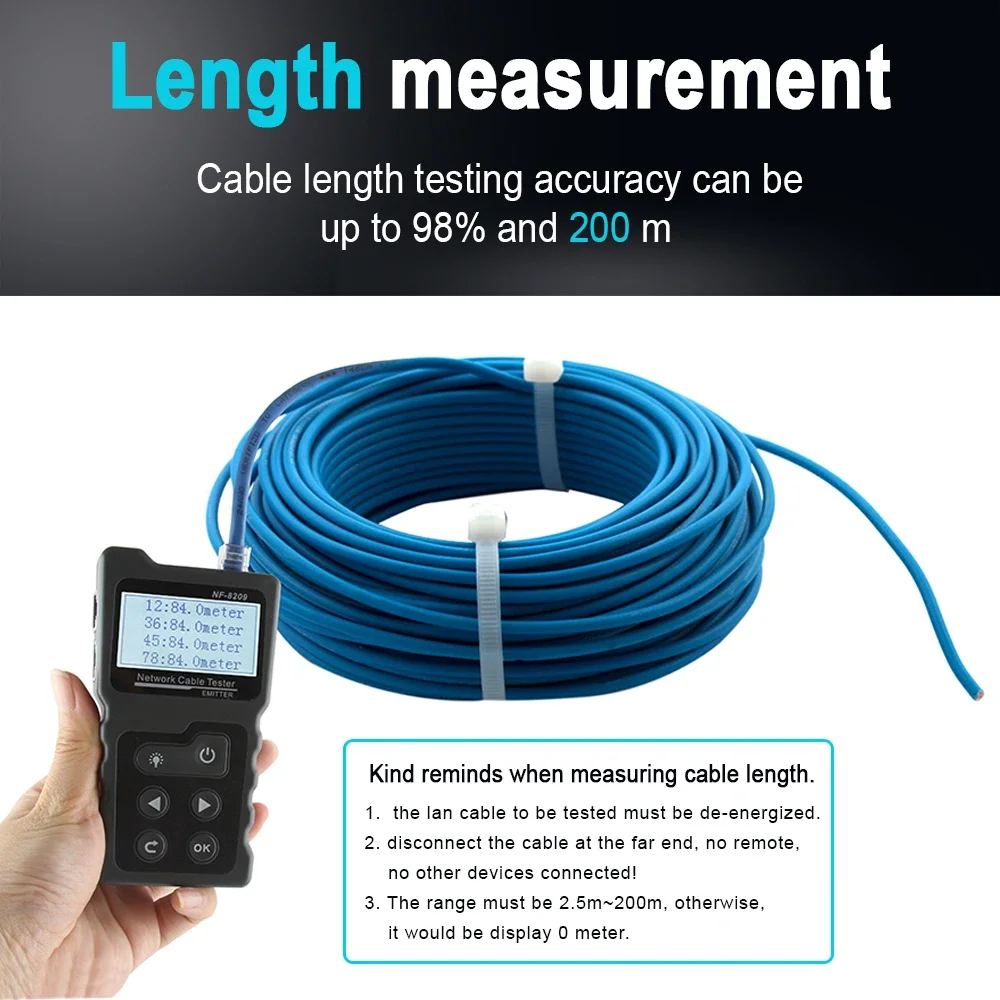 Imagem -05 - Nayafa Nf8209 Cabo Rastreador Lan Display Medida Testador Ferramentas de Rede Display Lcd Medida Comprimento Wiremap Tester