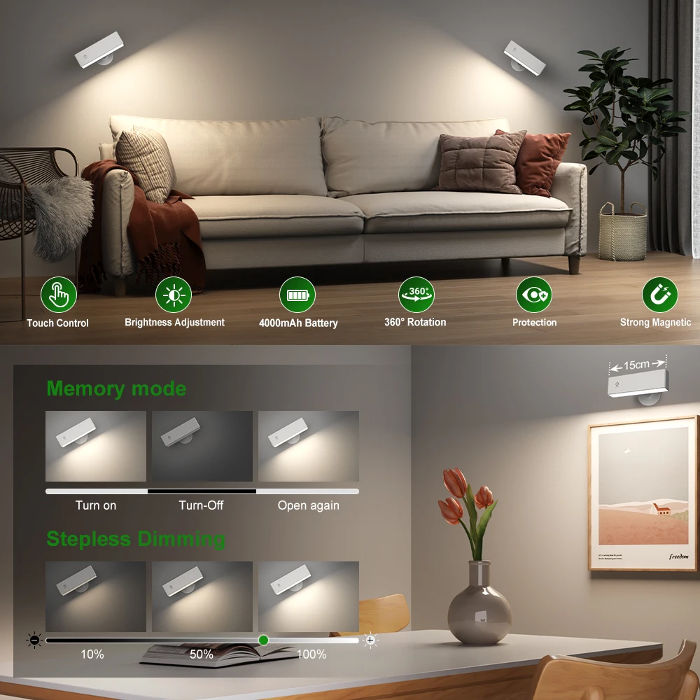 LED Night Light USB Rechargeable Dimmable Clip On Book Lamp Auto On/Off Bedroom & Night Feeding Lamp Study Desk Wall Light