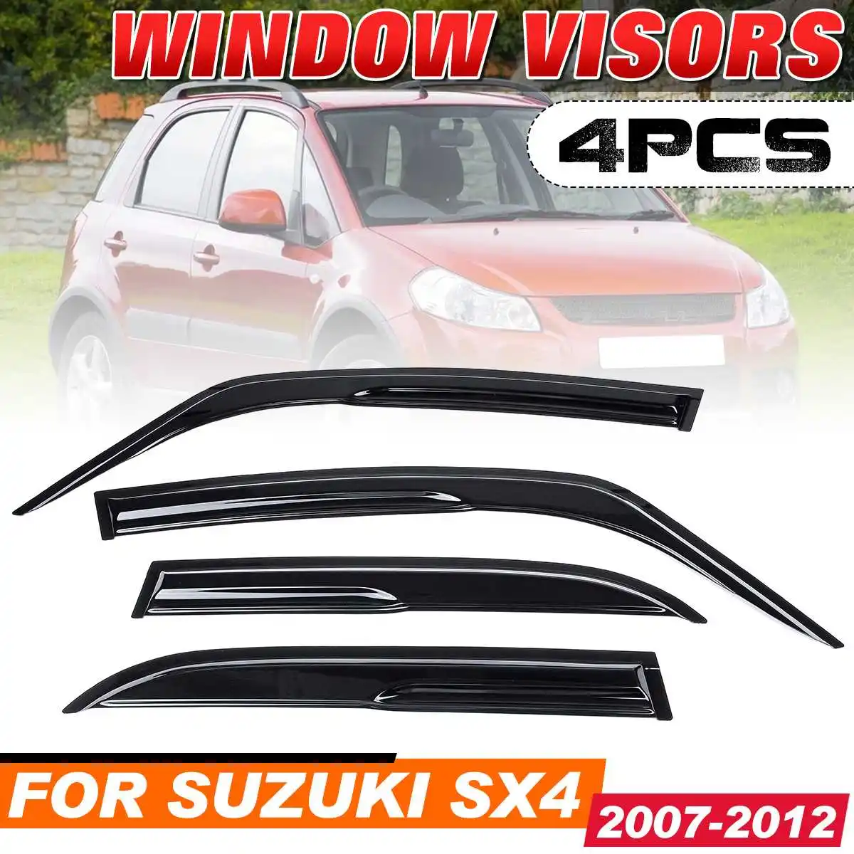 4x Car Side Window Visors Vent Plastic Sun Rain Guard Protector Moldings For SUZUKI SX4 Hatchback 5DR 2007-2012 Awnings Shelter