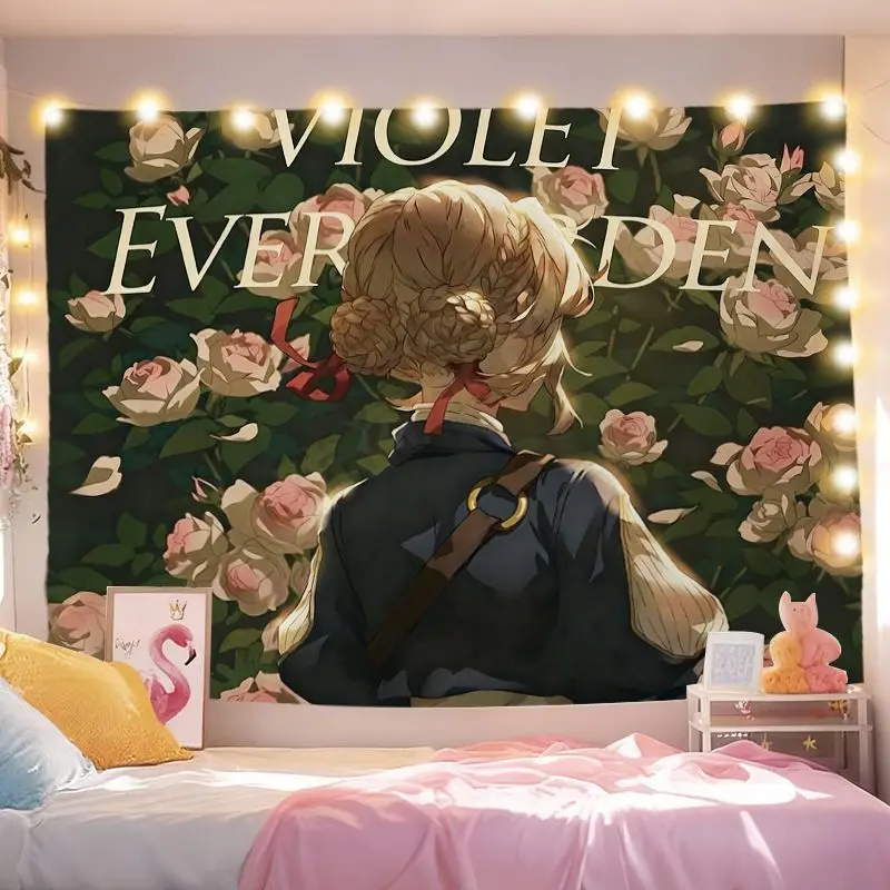 VIKAMA Aesthetic Violet Evergarden Anime Tapestry Soft Fabric Wall Hanging Decor for Teen Bedroom Dorm College Otaku Living Room