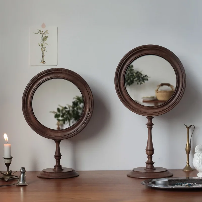 Elegant Vintage Vanity Mirror Handcrafted Solid Wood Desktop Makeup Mirror Antique-Style Entryway Decor Classic Tabletop Mirrors