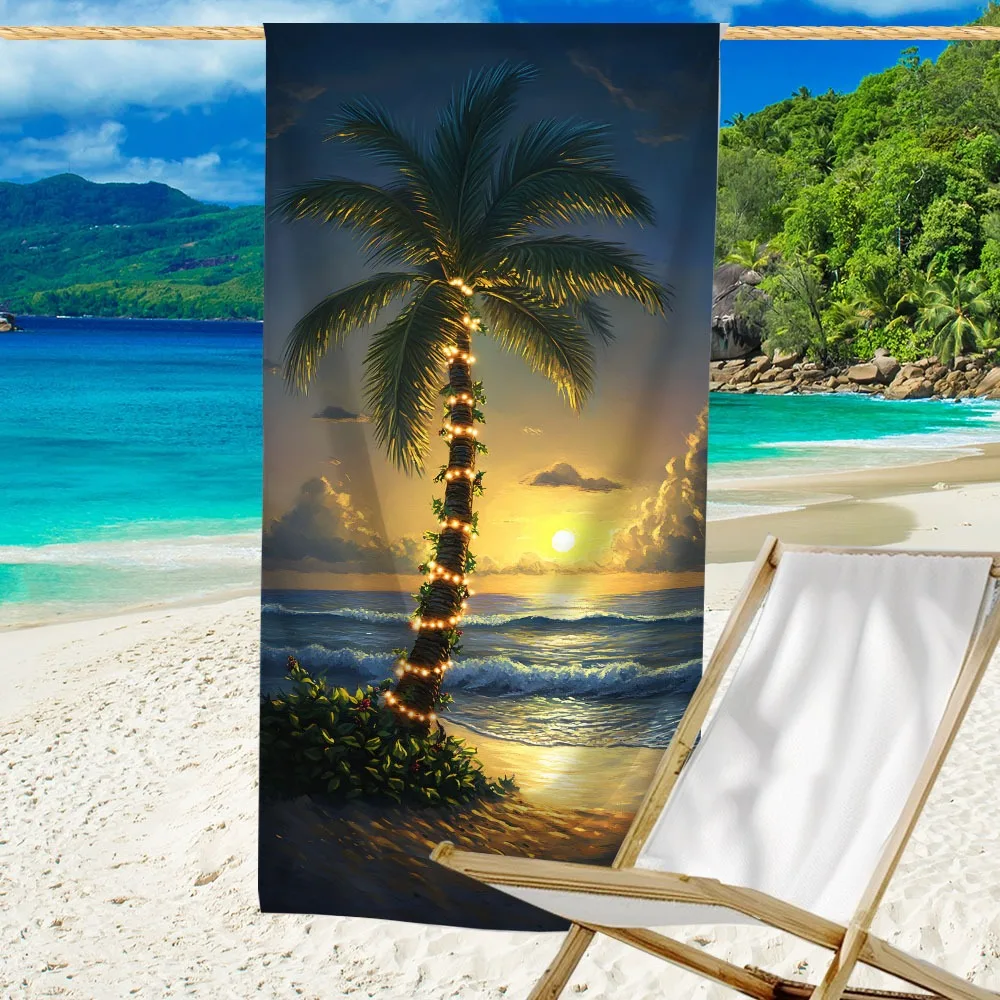 

Vibrant coconut tree printed beach towel with water absorption, lightweight and foldable printed quick drying towel