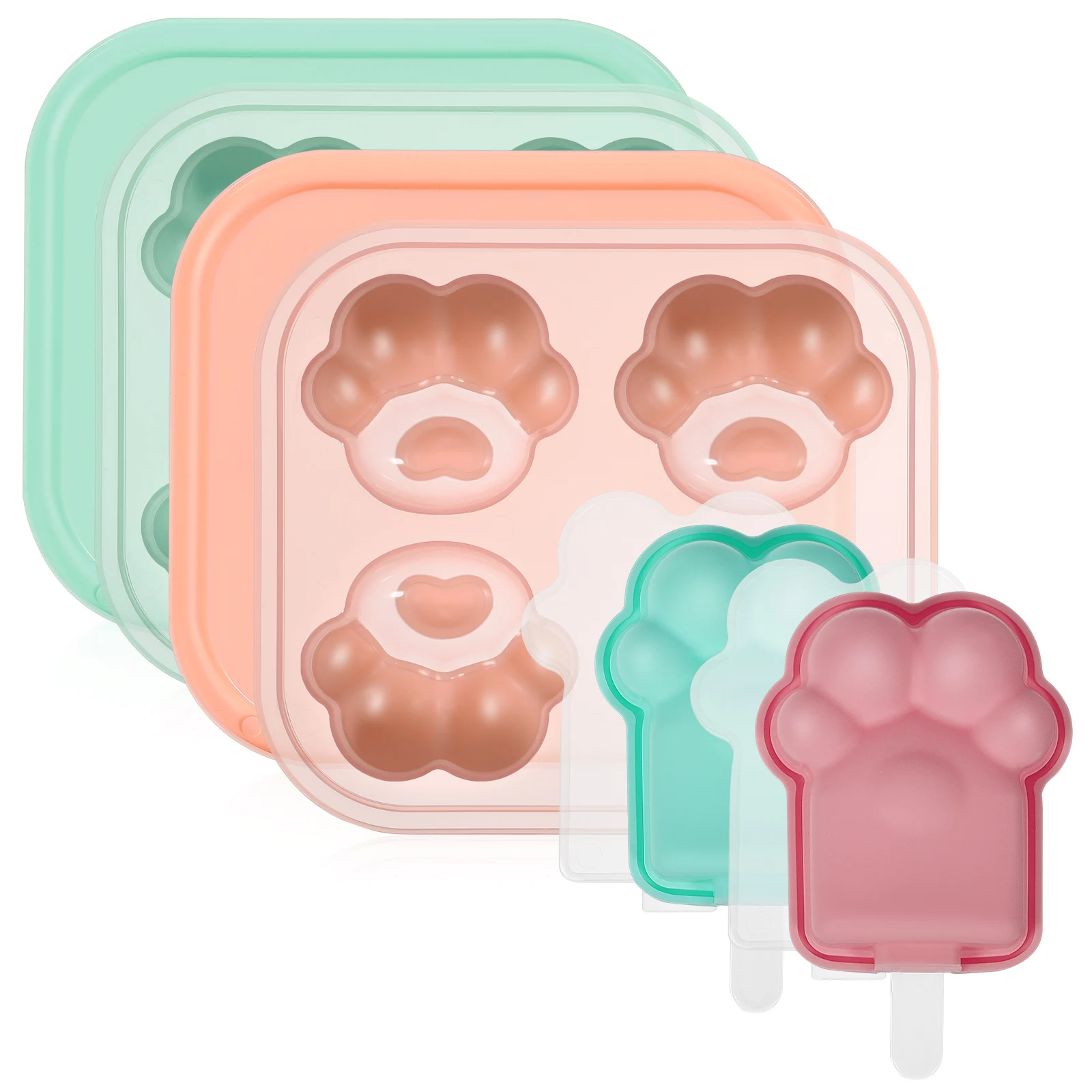 

4Pcs Cat Claw Ice Cube Silicone Molds Flexible Ice Trays Boxes Lids Popsicle Candy Chocolate Silicone Molds Jelly Molds,
