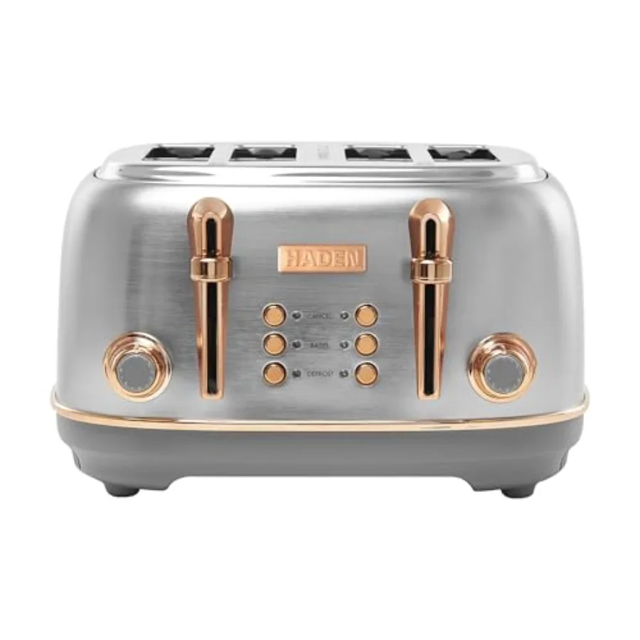 

Heritage 4 Slice Wide Slot Stainless Steel Toaster with Adjustable Browning Control and Non-Slip Feet Steel and Copper