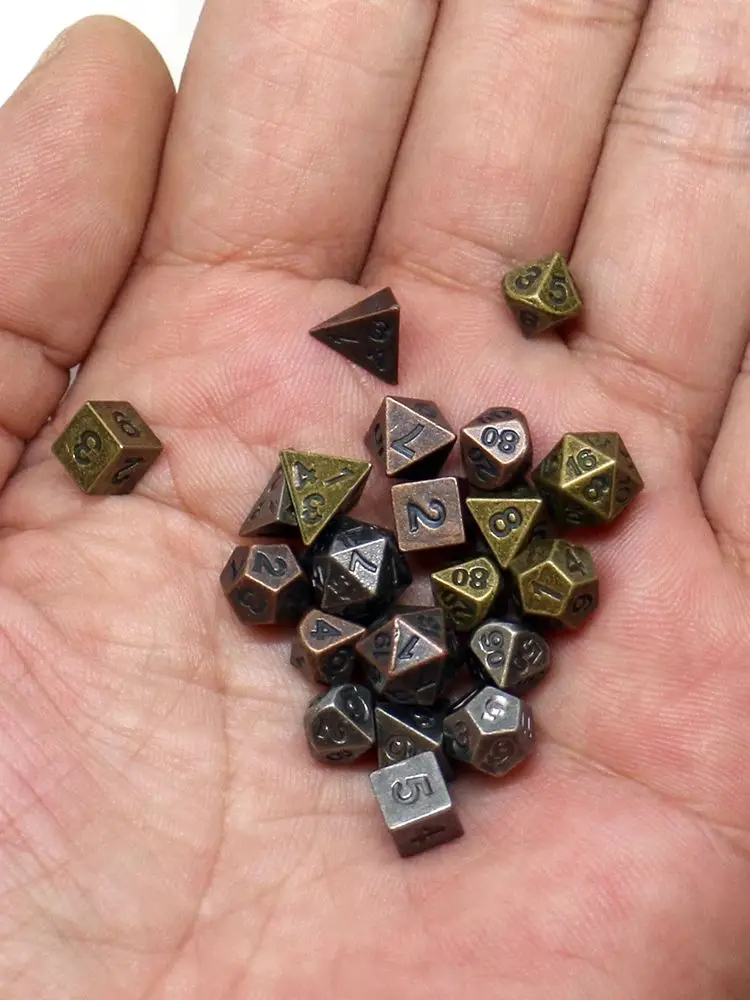 Ensemble de dés en métal pour jeu de société, 7 pièces, mini, archaïsé, polyèdre, table, petit déjeuner