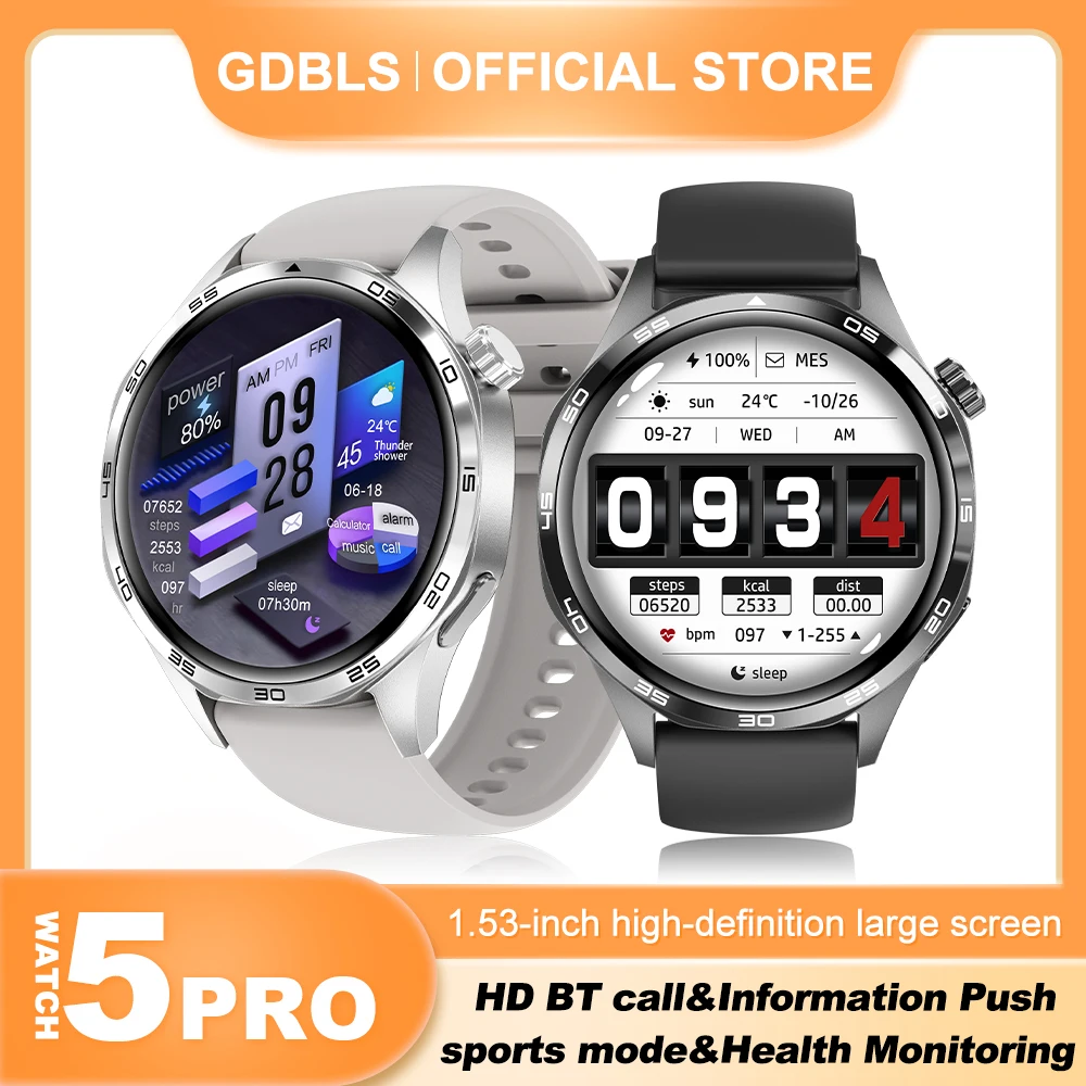 

2024 New Sports Smart Watch Men Watch 1.53 HD Screen GPS Compass Waterproof Bluetooth Call SmartWatch with 300 Mah Battery