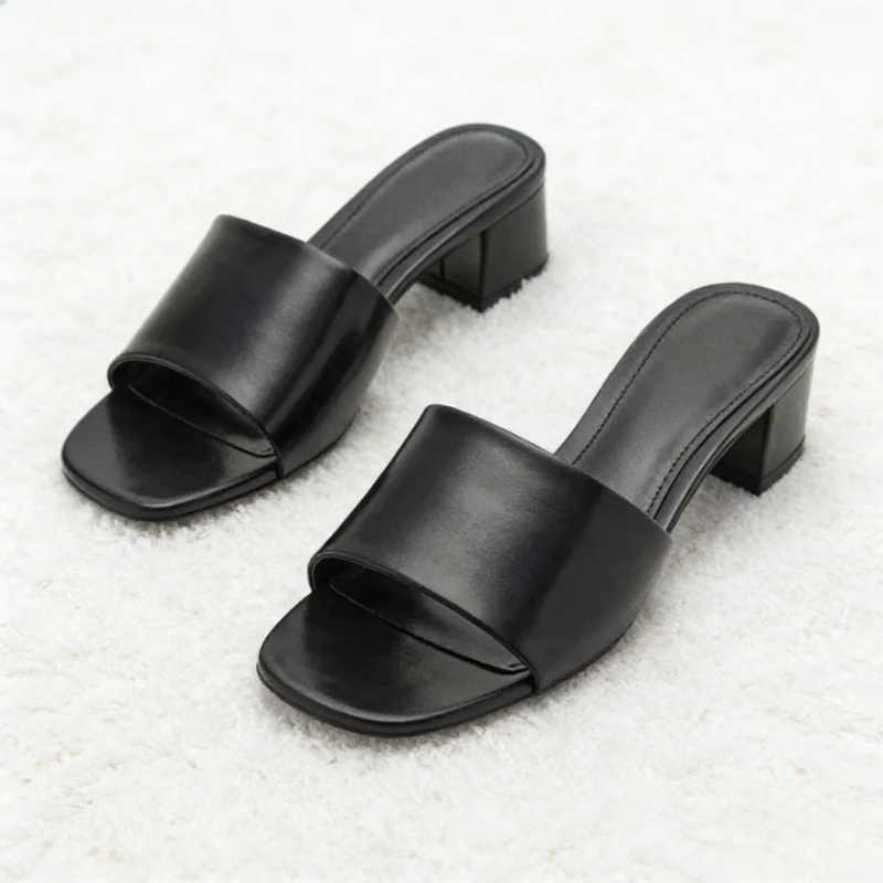 

Удобные женские шлепанцы-сабо из мягкой кожи на танкетке, модные сандалии с квадратным и открытым носком, лаконичная и комфортная женская обувь