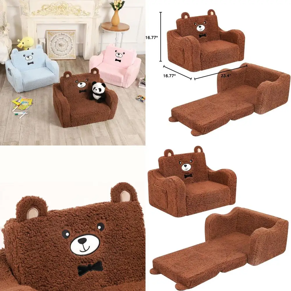 

Convertible Foam Sofa for Kids, Play Lounge Chair with Flip-Out Feature, Brown