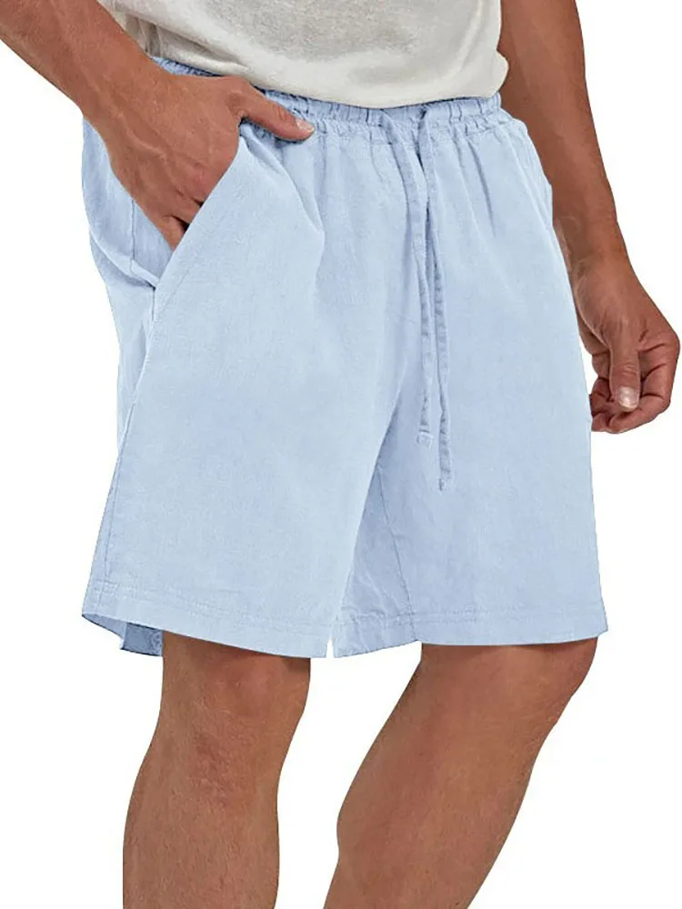 Herren-Shorts aus Baumwolle und Leinen, lässig, lockere Passform, kurze Hosen im hawaiianischen Strandstil, Sommer, atmungsaktiv, leichte Shorts, gemütliche Streetwear – Detail 4