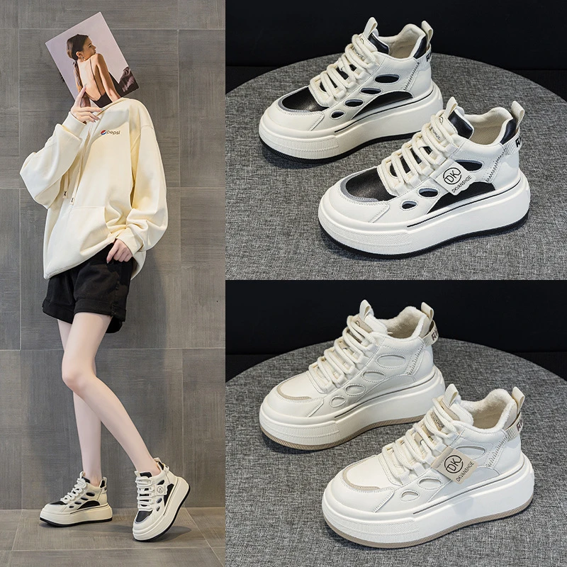 

Womens High Top Platform Chunky Sneakers Hidden Heel Lift Lace Up Casual Dad Shoes With Fleece Lining For Winter Daily Wear