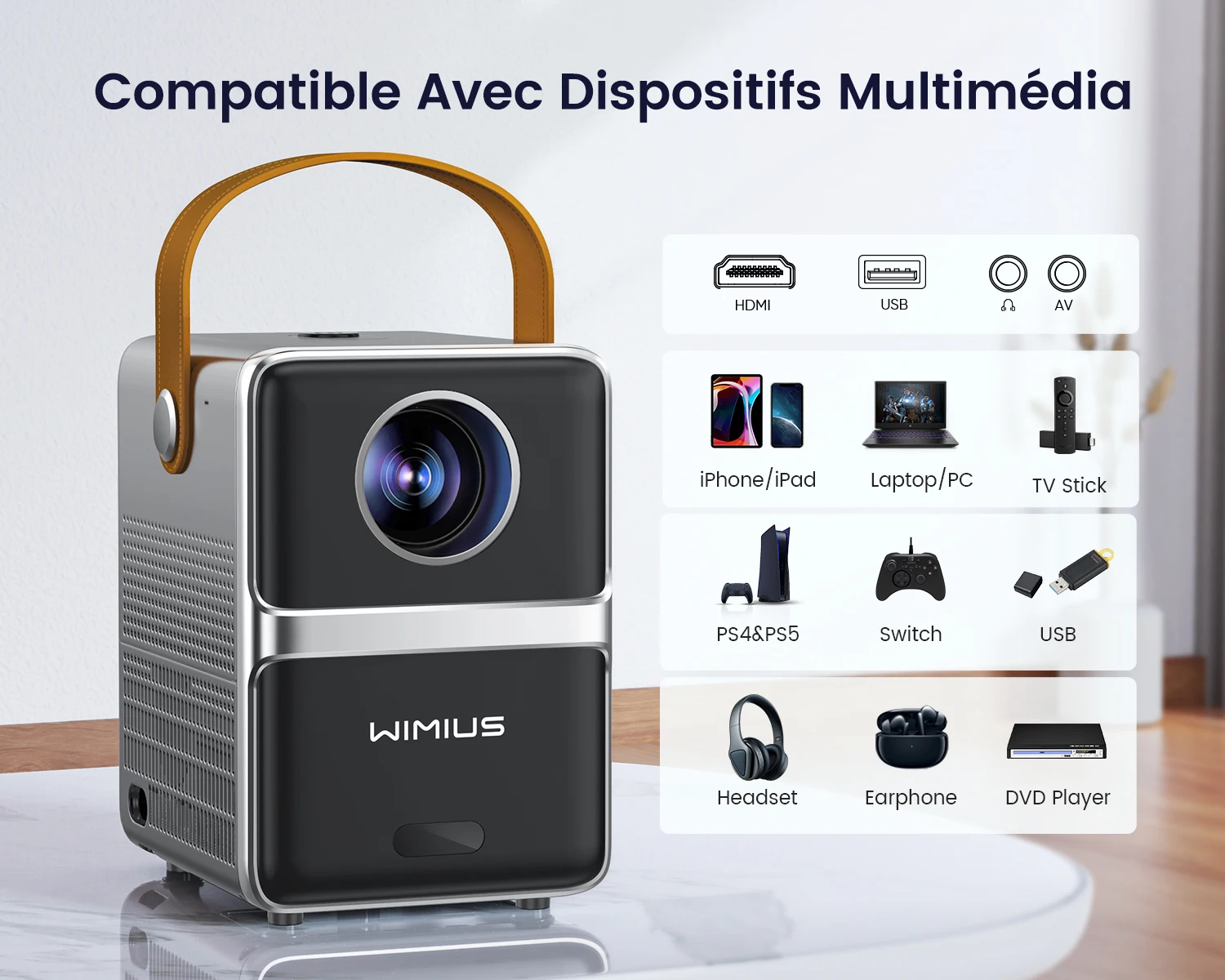 Wimius-Projecteur de théâtre portable, 18000lumens, WiFi 5G, Bluetooth, prise en charge Full HD, écran 1080P, home cinéma