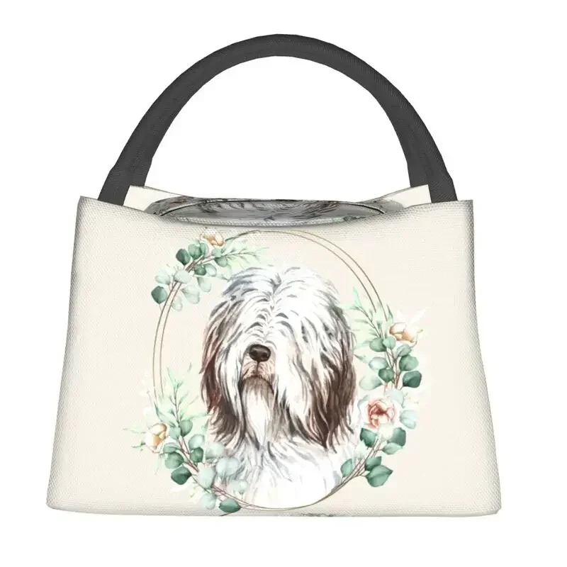 Bearded Collie Dog In Floral Gold Wreath Lunch Bag Men Women Warm Cooler Insulated Lunch Box for Office Travel