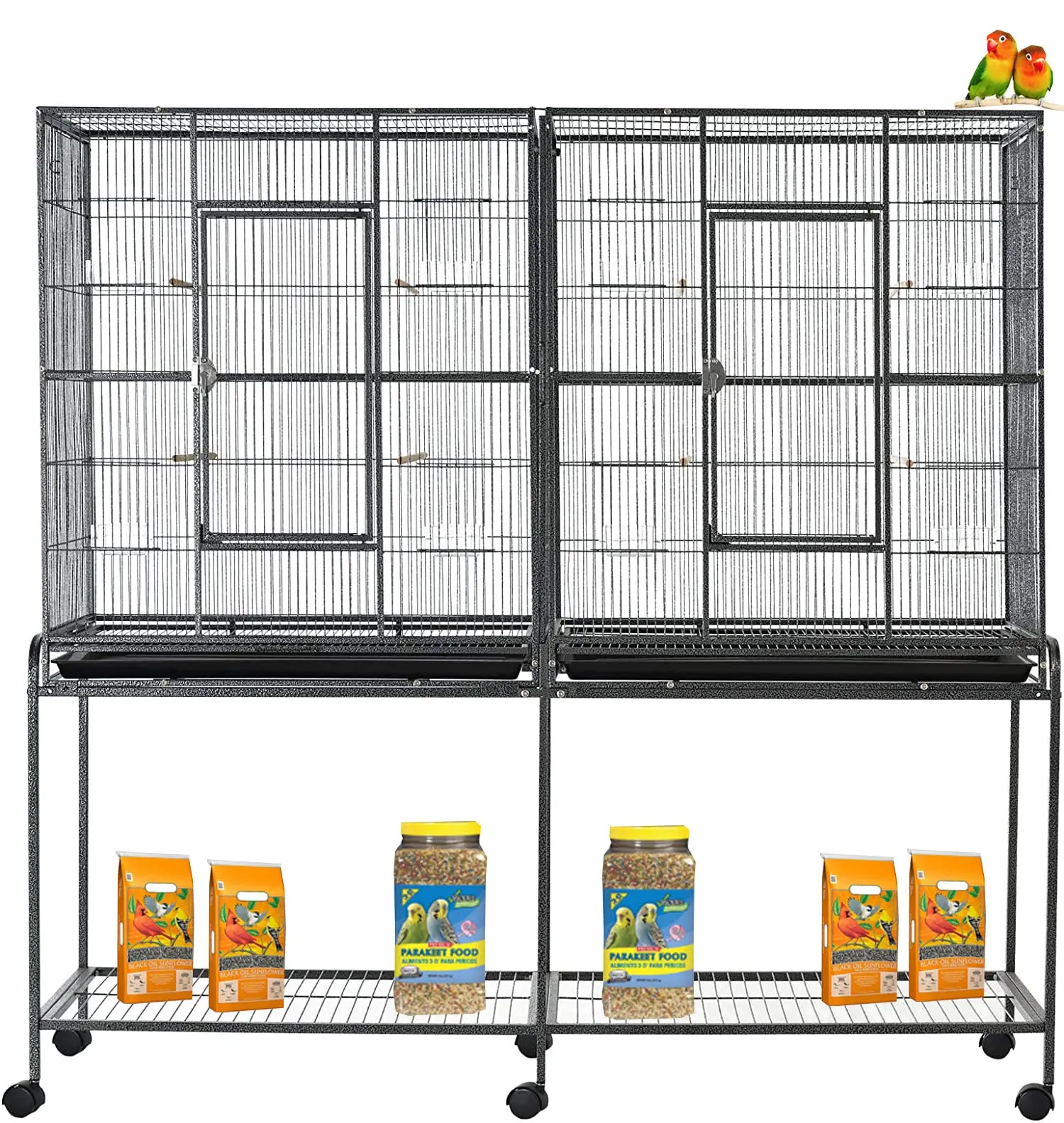 64" Extra Large Double Flight Bird Parrot Sturdy Wrought Iron Cage